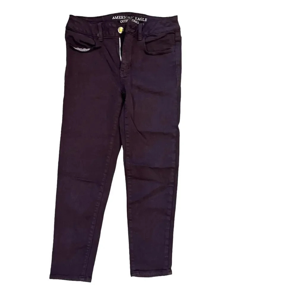 American Eagle Womens Size 4 Hi-Rise Jegging Crop Deep Burgundy Skinny Fit Jeans